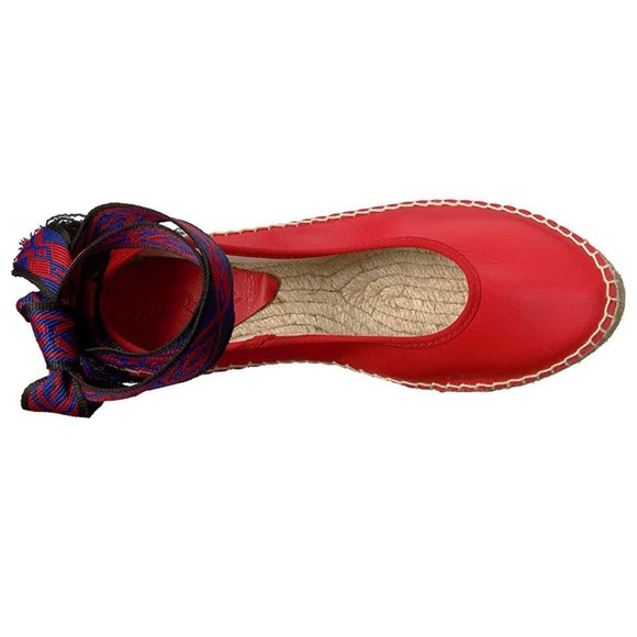SALE FREE PEOPLE MAYA WRAP RED LEATHER ESPADRILLE. RIBBON TIES - Picture 7 of 8